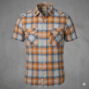 Diesel Men's Plaid Short Sleeve Shirt - Orange and Blue
